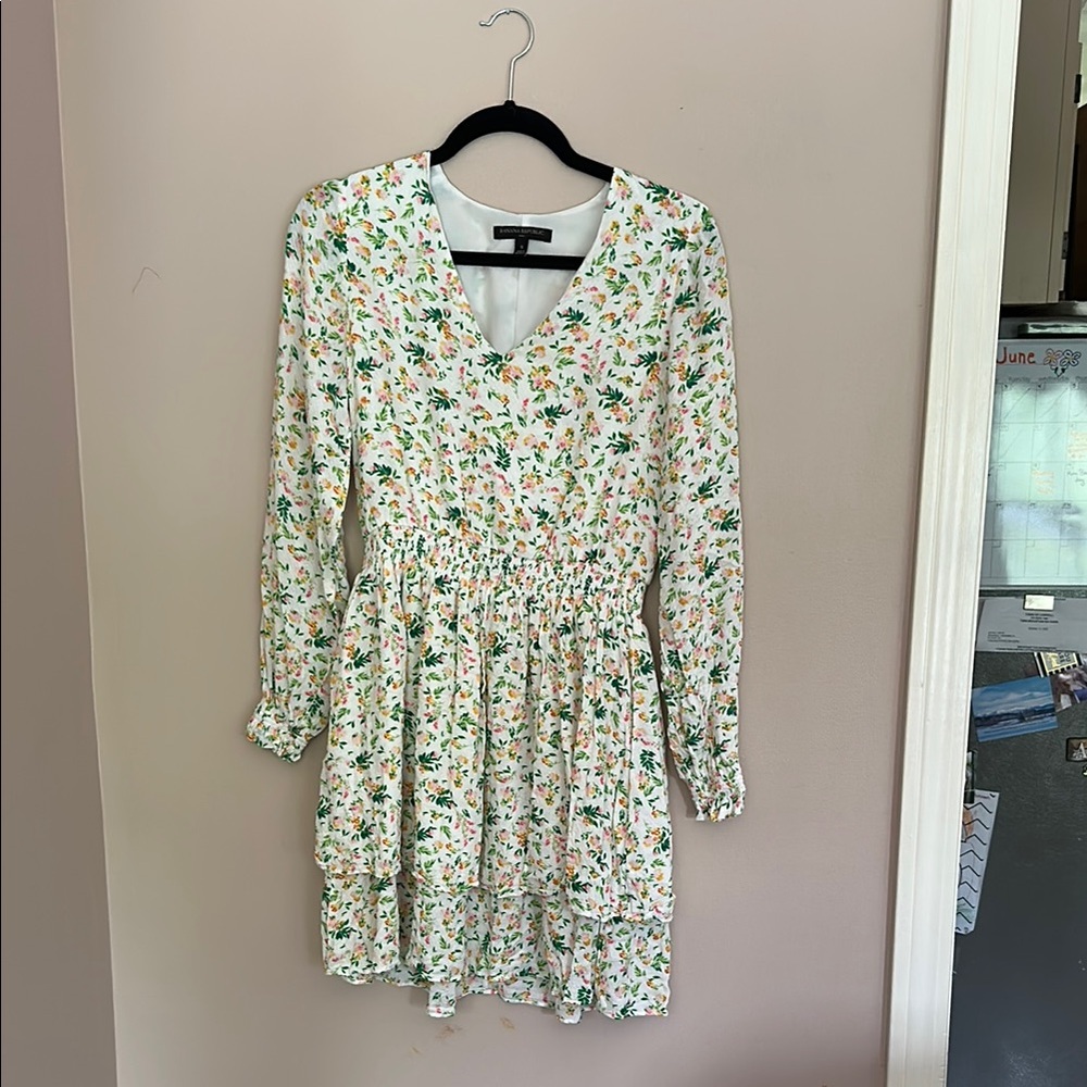 Banana Republic Floral Print Dress - White and Green